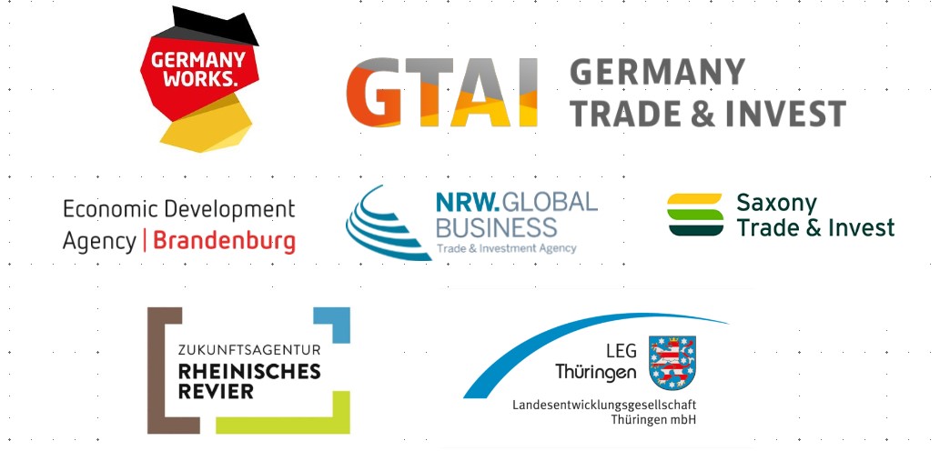 Partnerlogos Hydrogen Investors Tour Inbound: GTAI | Germany Works | NRW.Global Business | ZA Rheinisches Revier | Economic Development Agency Brandenburg | NRW.Global Business | Saxony Trade & Invest | LEG Thüringen | © GTAI | Germany Works | NRW.Global | ZA Rheinisches Revier | Saxony Trade & Invest | LEG Thürinen | WFBB Dies ist ein eingebettetes Bild