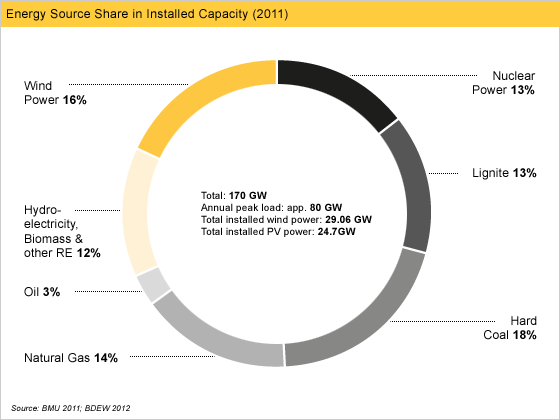 Energy source share in installed capacity (2011)