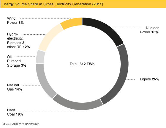 Energy source share in gross electricity generation (2011)