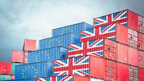 Container, Flaggen EU und Großbritannien, Brexit