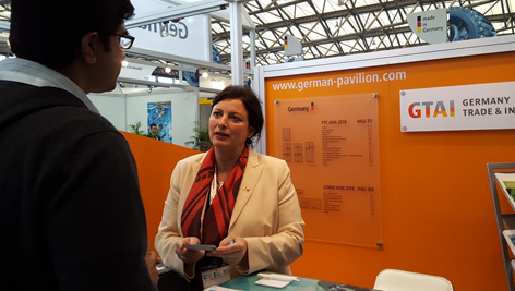 Peggy Görlitz, Senior Manager GTAI at the German Pavilion @ PTC Asia International Trade Show for Power Transmission and Control | © GTAI Peggy Görlitz, Senior Manager GTAI at the German Pavilion @ PTC Asia International Trade Show for Power Transmission and Control