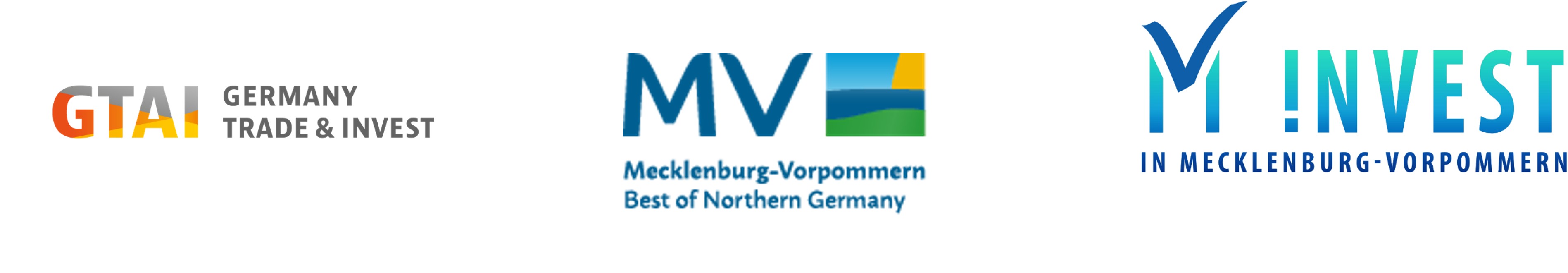 Partnerlogos Inbound-Delgationsreise: GTAI | Germany Works | Federal State of Mecklenburg-Vorpommern | Invest in Mecklenburg Vorpommern GmbH