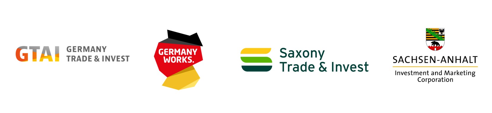 Partnerlogos GTAI + Germany Works. + Saxony Trade & Invest + IMG Sachsen-Anhalt | © GTAI/Saxony Trade & Invest/IMG Sachsen-Anhalt Partnerlogos GTAI + Germany Works. + Saxony Trade & Invest + IMG Sachsen-Anhalt