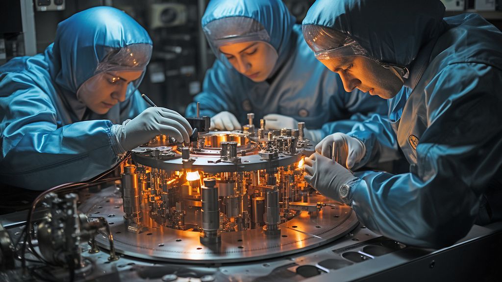 AI Generated Picture of Nuclear Fusion: Scientists working in a high-tech lab on nuclear fusion research, the future of clean energy.