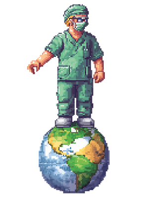 midjourneykr_Image_of_a_surgeon_standing_on_a_small_globe_klein