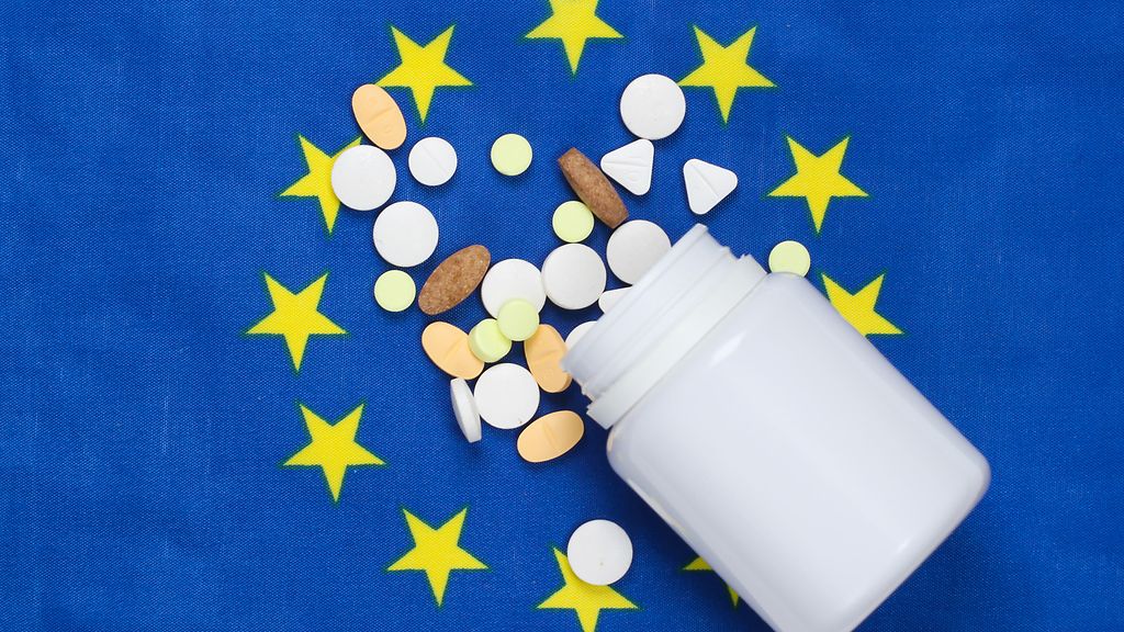 Pills with euro union flag, medicine