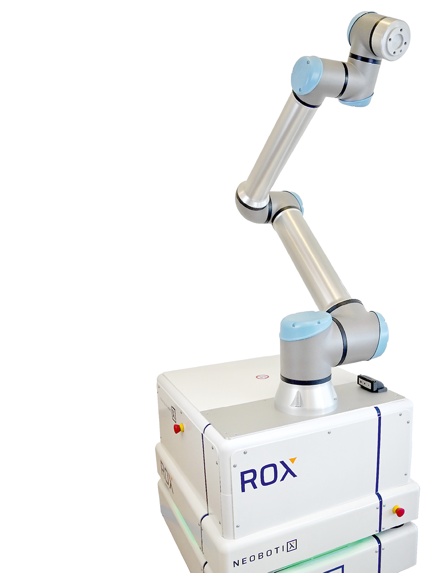 EMROX von Neobotik | © Neobotix GmbH Die autonom fahrenden Roboter von Neobotix können schwere Lasten heben, bewegen sich meist in alle Richtungen und stoppen auf den Zentimeter genau.