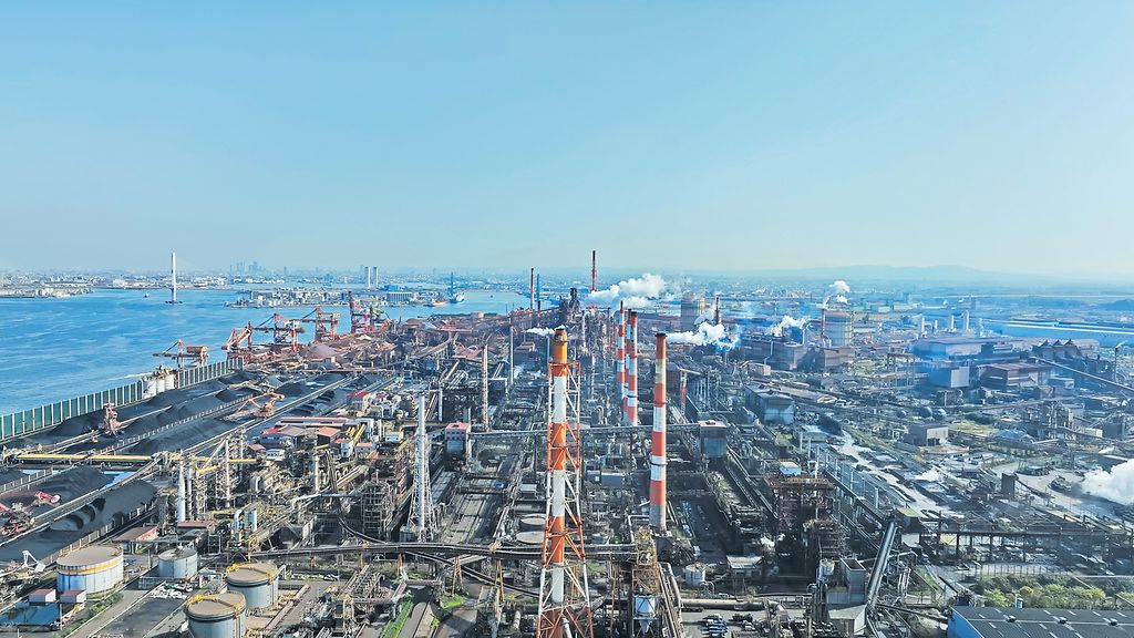 Aerial view of steel mills and industrial areas