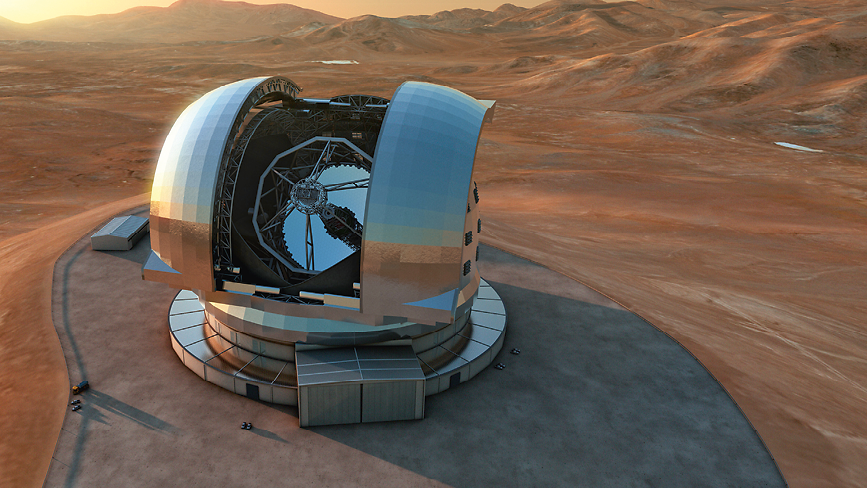 So soll das Extremely Large Telescope (ELT) in der Atacama-Wüste einmal aussehen.