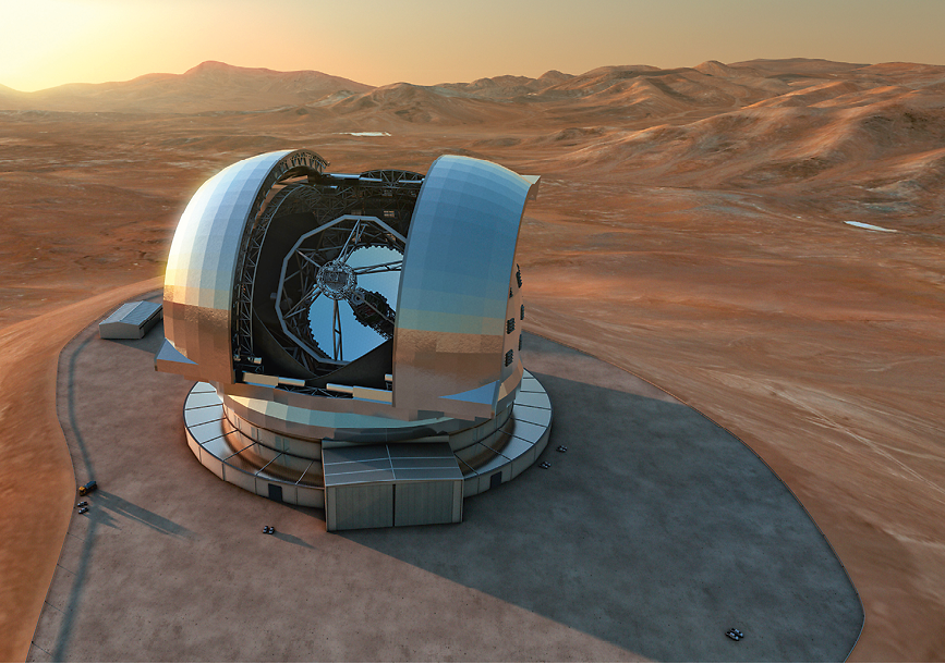 So soll das Extremely Large Telescope (ELT) in der Atacama-Wüste einmal aussehen.