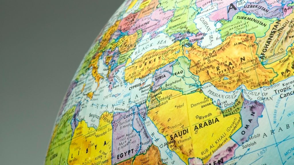 Detail of globe showing the middle east, 139537810