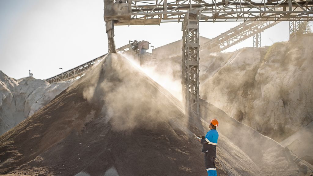 Cape Town,South Africa, employee working at quarry wearing protective clothing