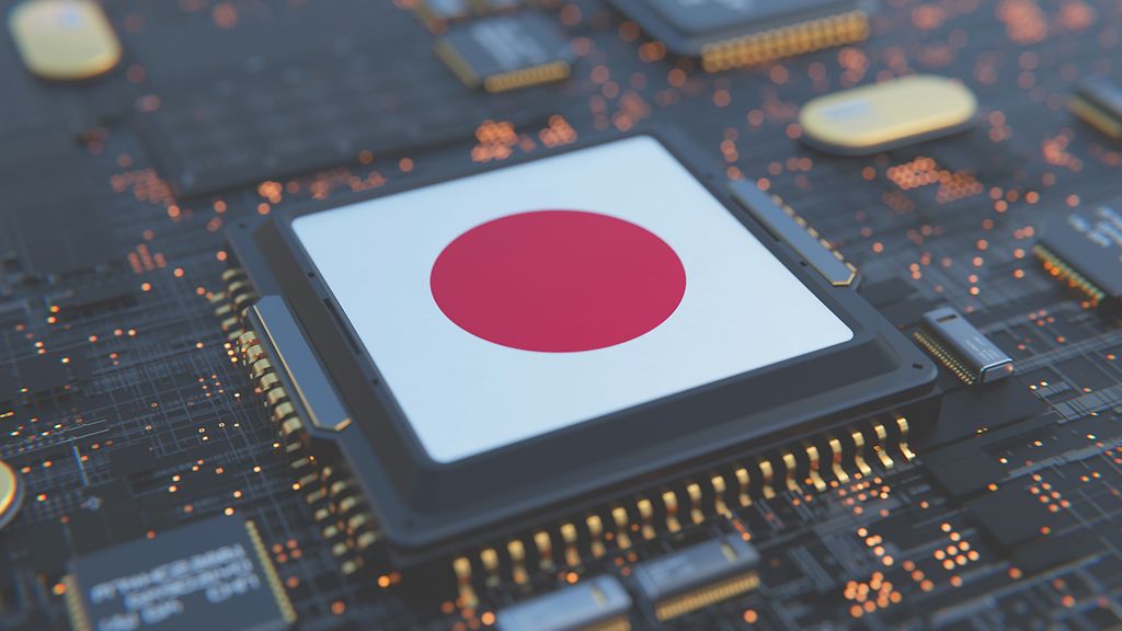 Flag of Japan on a processor, CPU or Chip