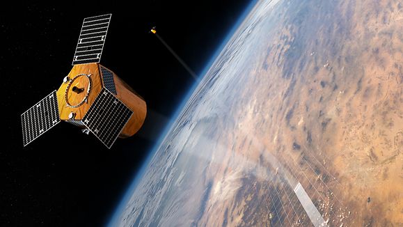 Twinspector_Render, Die beiden Erdtrabanten werden mit einer Entfernung von etwa 100 Kilometern kreisen. Zusammen können sie Gegenstände auf der ganzen Welt aus verschiedenen Winkeln fotografieren, Zusammengefügt ergeben sich so 3D-Bilder