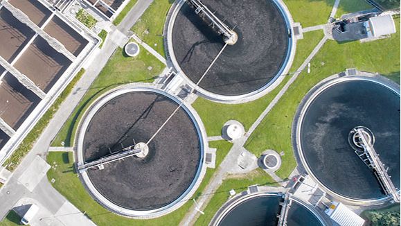 Sewage treatment plant - waste water purifikation, arial view.