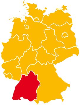 Deutschlandkarte mit roter Markierung auf Baden-Württemberg