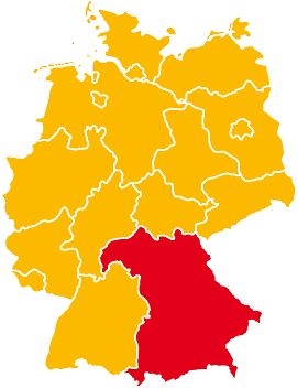 Deutschlandkarte mit roter Markierung auf Bayern