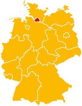 Deutschlandkarte mit roter Markierung auf Hamburg