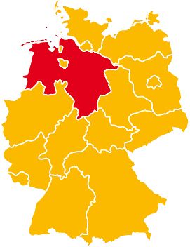 Deutschlandkarte mit roter Markierung auf Niedersachsen