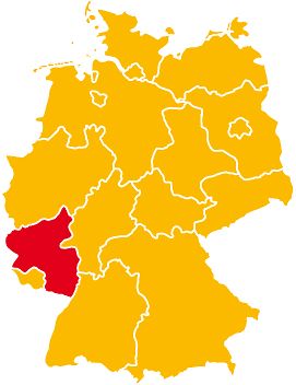 Deutschlandkarte mit roter Markierung auf Rheinland-Pfalz