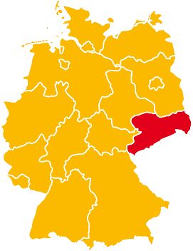 Deutschlandkarte mit roter Markierung auf Sachsen
