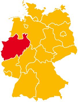 Deutschlandkarte mit roter Markierung auf NRW