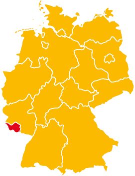 Deutschlandkarte mit roter Markierung auf Saarland
