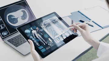 Medical technology concept. Med tech. Electronic medical record, medizin technisch elektronische Krankenakte