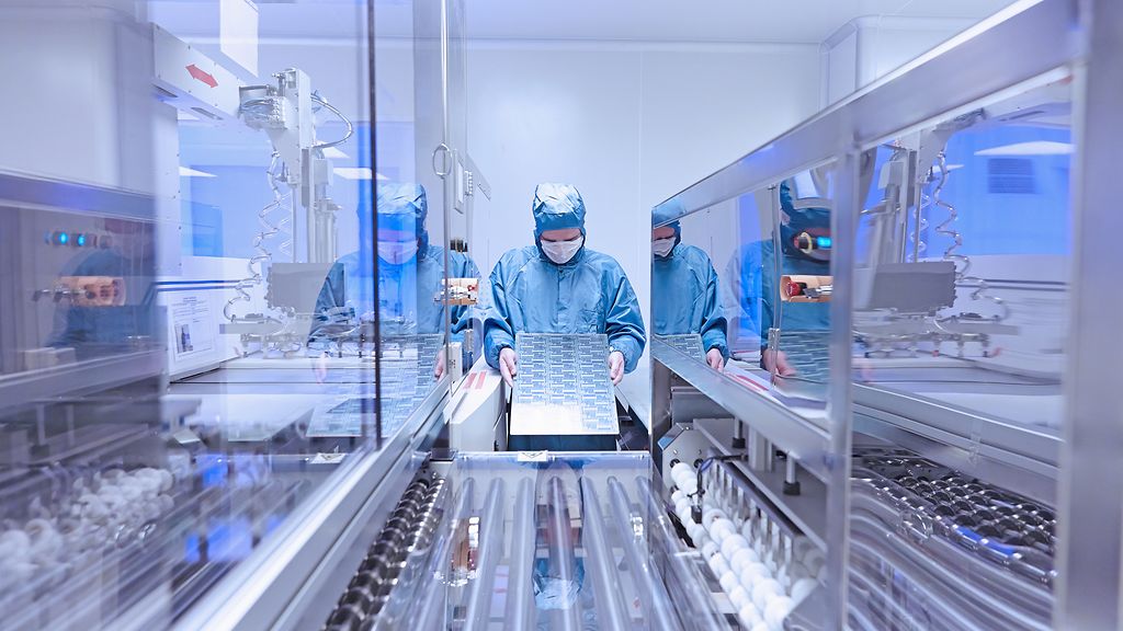 wafer; worker in a clean room
