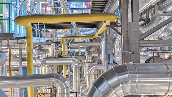 Large industrial pipes in a thermal power plant