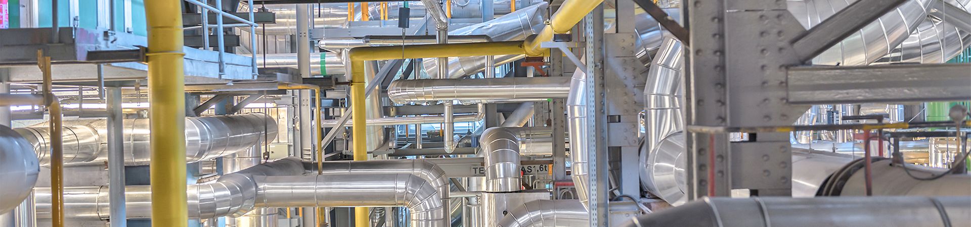 Large industrial pipes in a thermal power plant