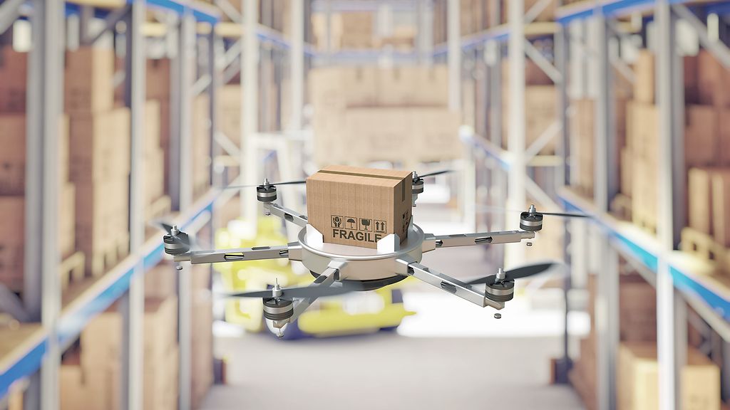 Warenhaus modern; Logistik; Drohne