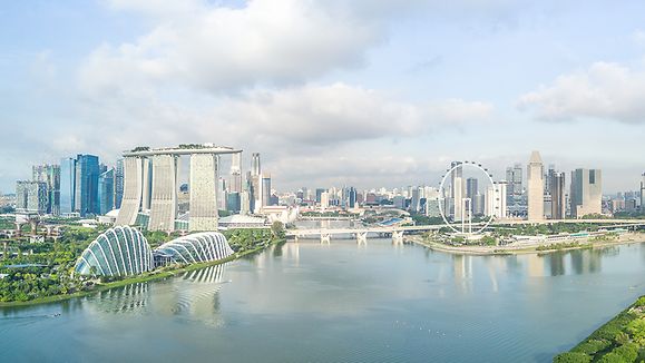 Singapur Stadtbild und Skyline Blick von Marina Barrage