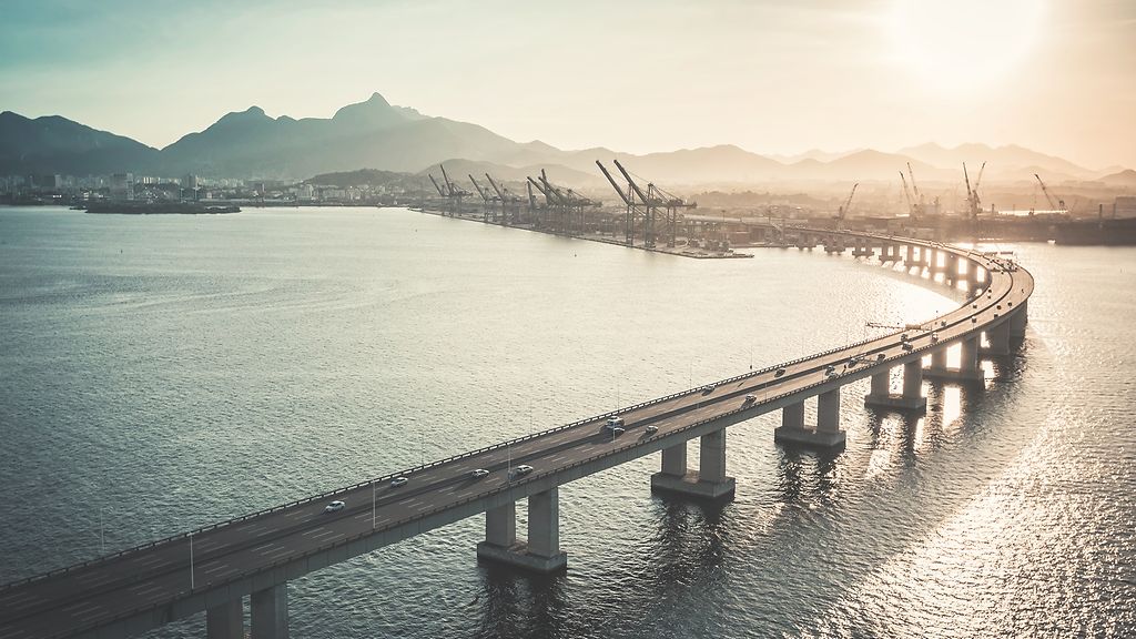 Highway Bridge over the ocean leading to the city, Rio de Janeiro, Brazil