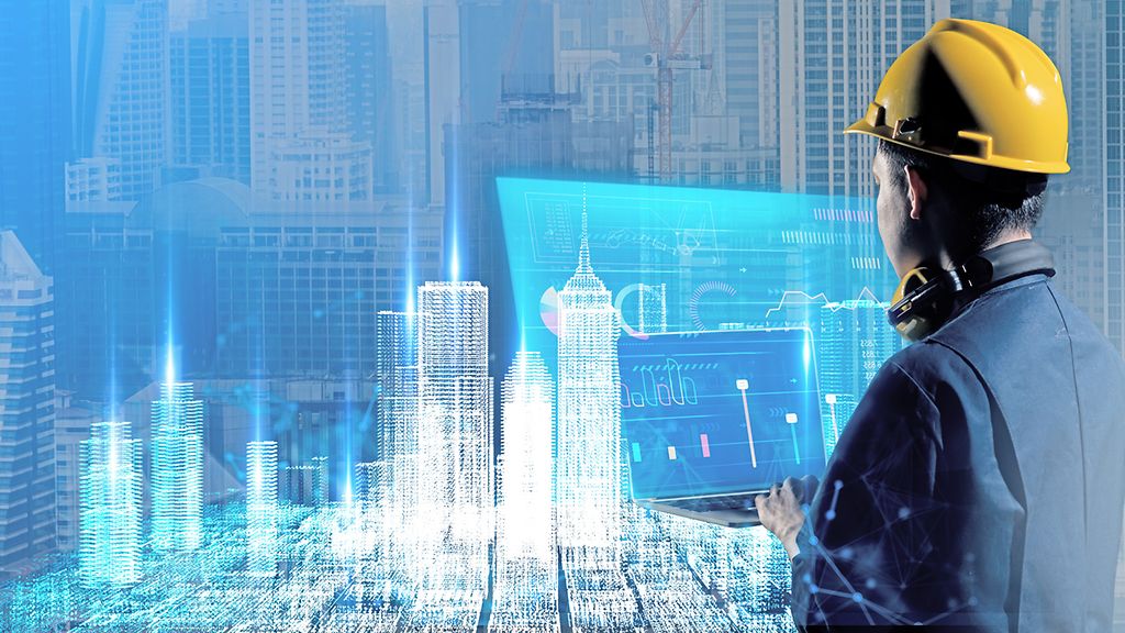 Civil Engineer, architect smart city building design AR augmented reality VR digital technology futuristic hologram ©GettyImages/Thinkhubstudio