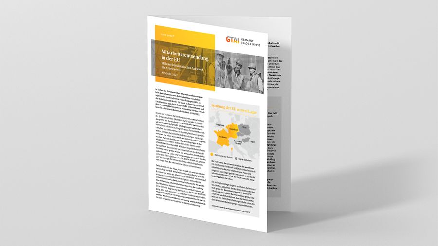 Fact Sheet Mitarbeiterentsendung in der EU | © GTAI MockUp_Fact-Sheet_Mitarbeiterentsendung_in_der_EU