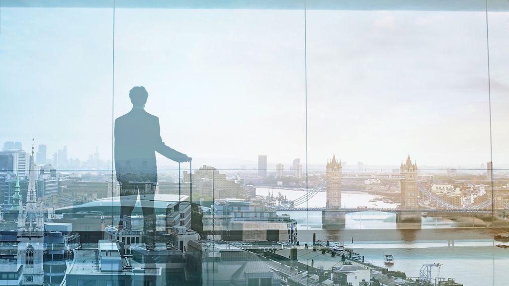 double exposure view of abstract business traveler