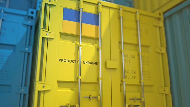 Shipping containers with goods. Production related 3D rendering