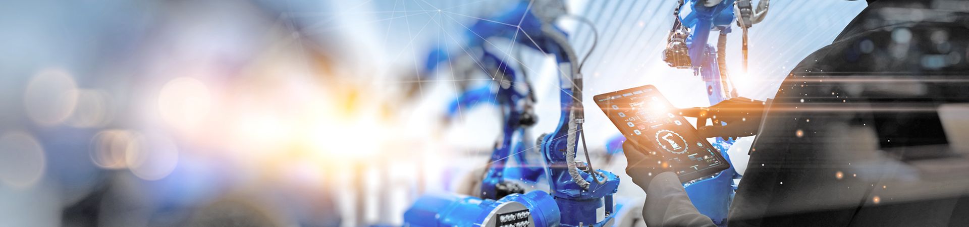 Factory Female Industrial Engineer working with automation robot arms machine in intelligent factory industrial on real time monitoring system software.Digital future manufacture.